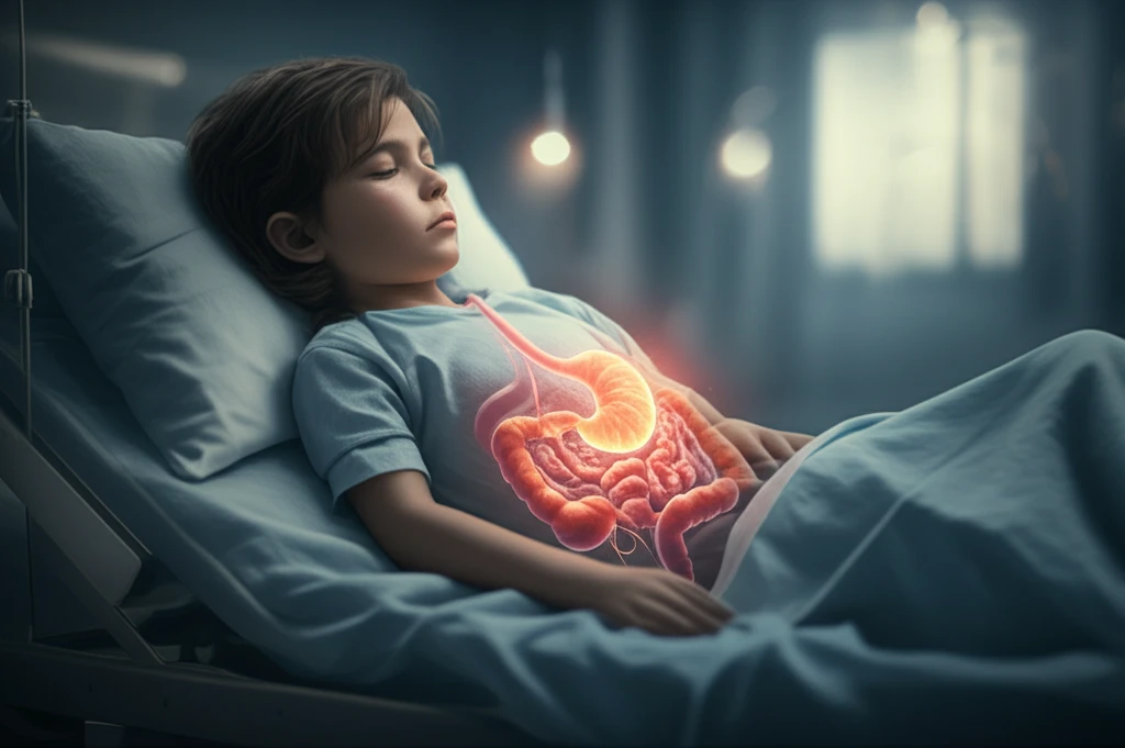 Illustration of a child's translucent stomach with a gastric polyp.