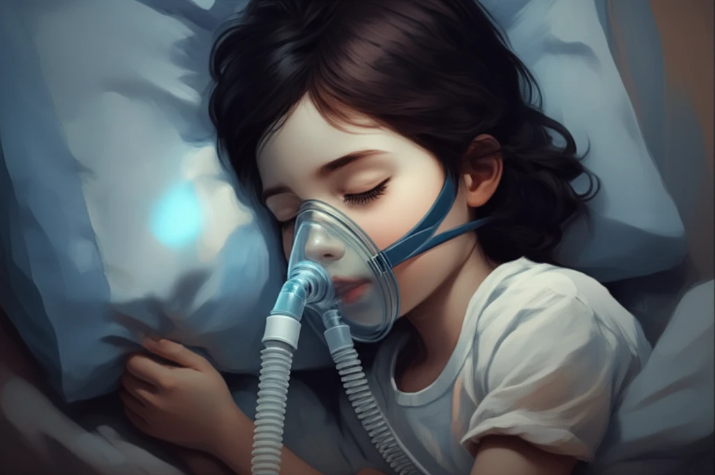 Child sleeping peacefully with a non-invasive ventilation mask.