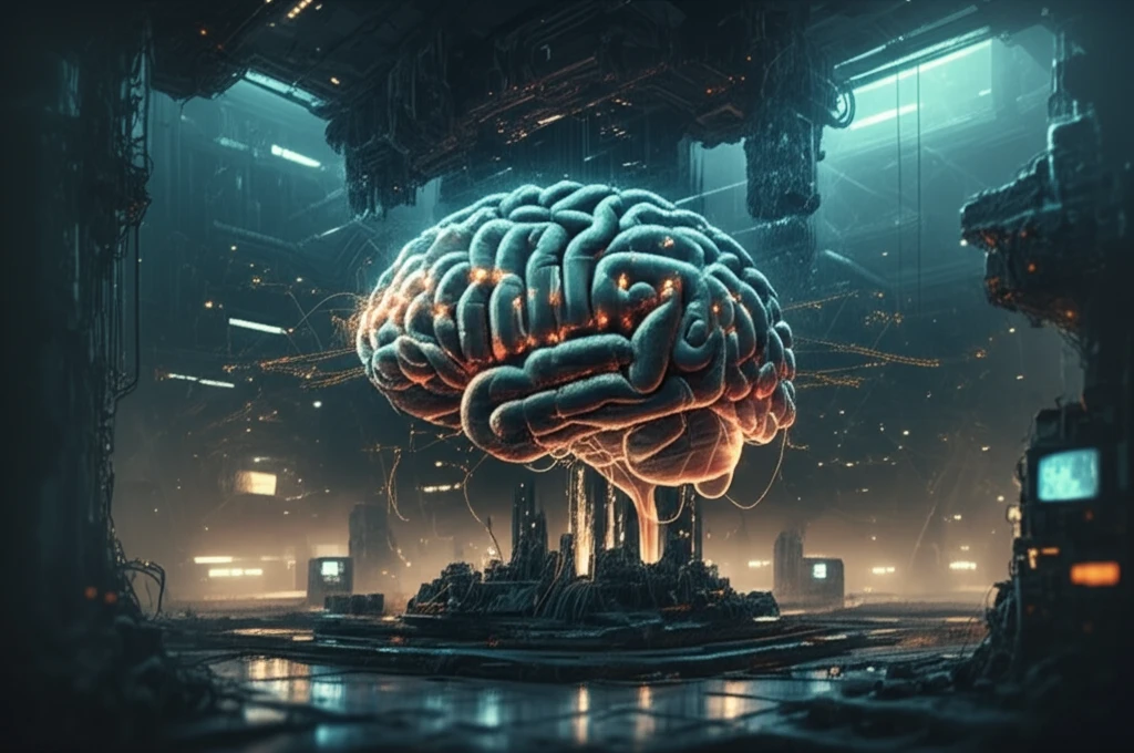 Futuristic factory with real-time data analysis for predictive maintenance.