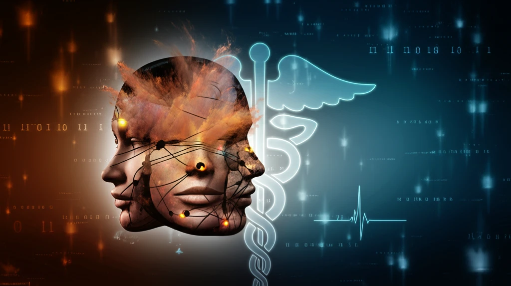 Interconnected faces with glowing threads, symbolizing healthcare communication.