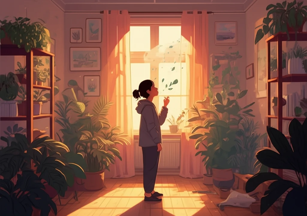 Person breathing fresh air in a healthy home.