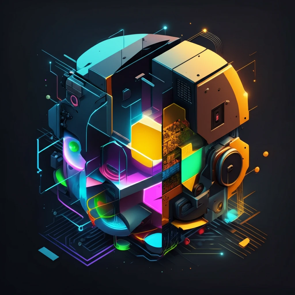 Abstract image segmentation with color-coded sections and circuit board background.