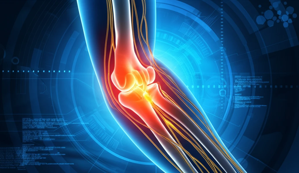 Digital illustration of the median nerve in the elbow joint.