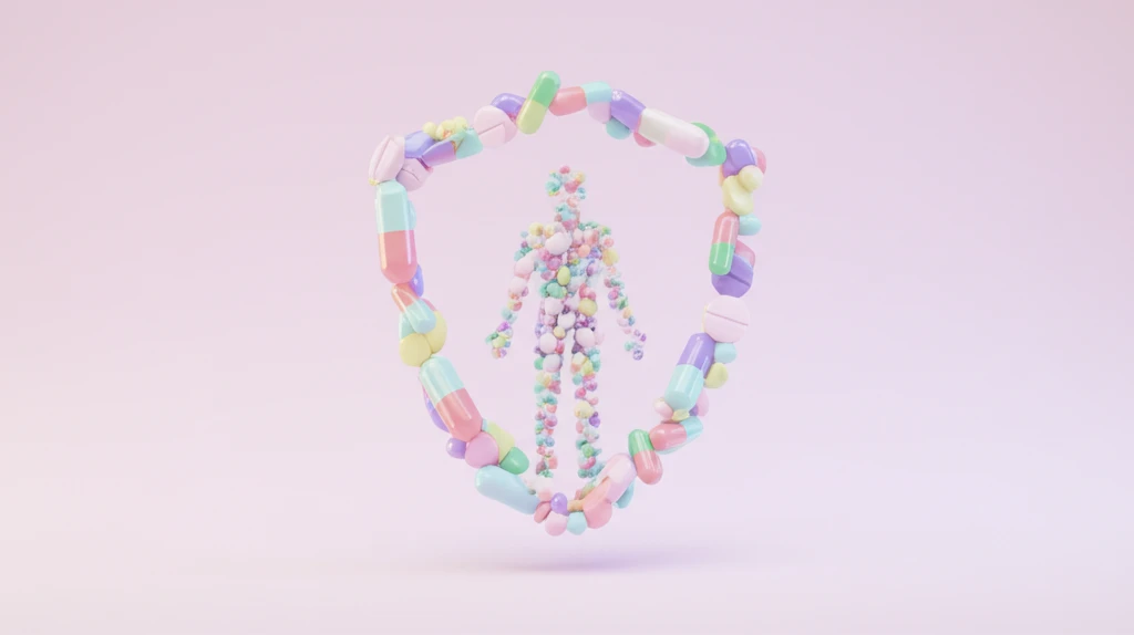 Protective shield of pills symbolizing medication safety.