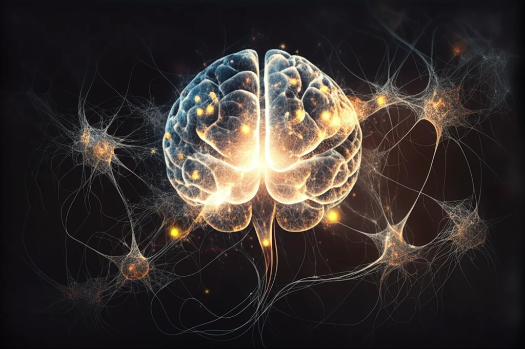 Brain with neuron network symbolizing stroke recovery.