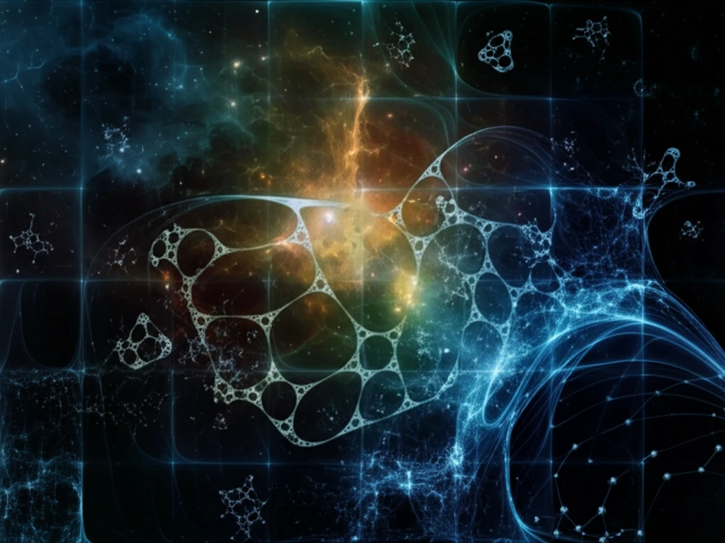 Interconnected Feynman diagrams in starlit space, symbolizing quantum realm influence.