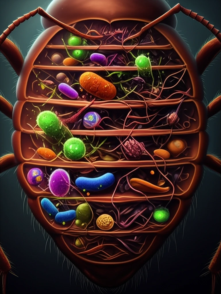 Illustration of the microbiome within an ant's abdomen.