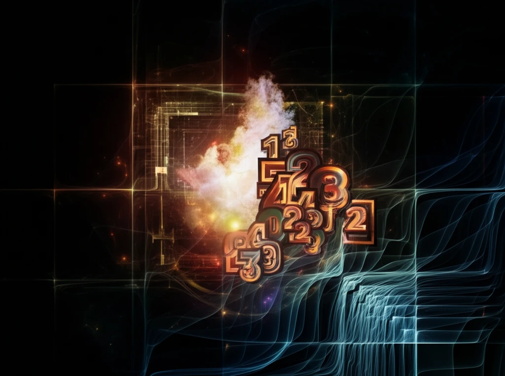 Surreal illustration of interconnected numbers in geometric space.
