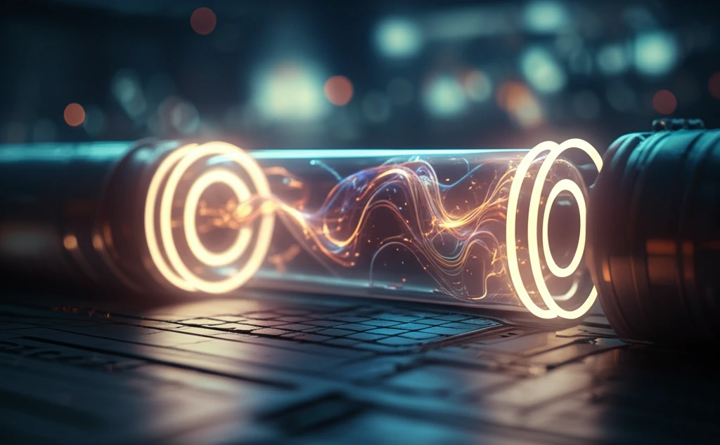 Surreal illustration of a microfluidic chip with swirling fluids and glowing ring electrodes