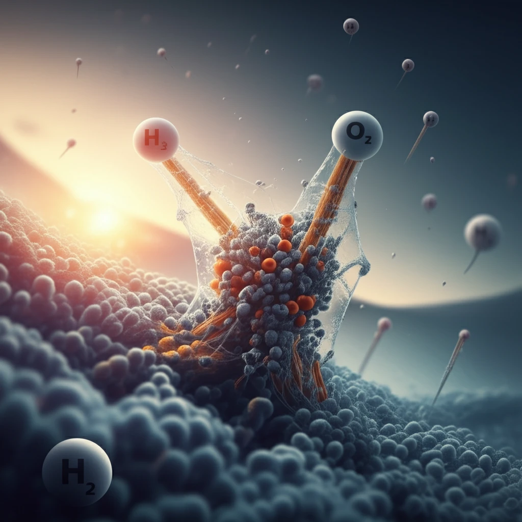 Microscopic view of BiVO4/Bi2S3 nanorods splitting water under sunlight.