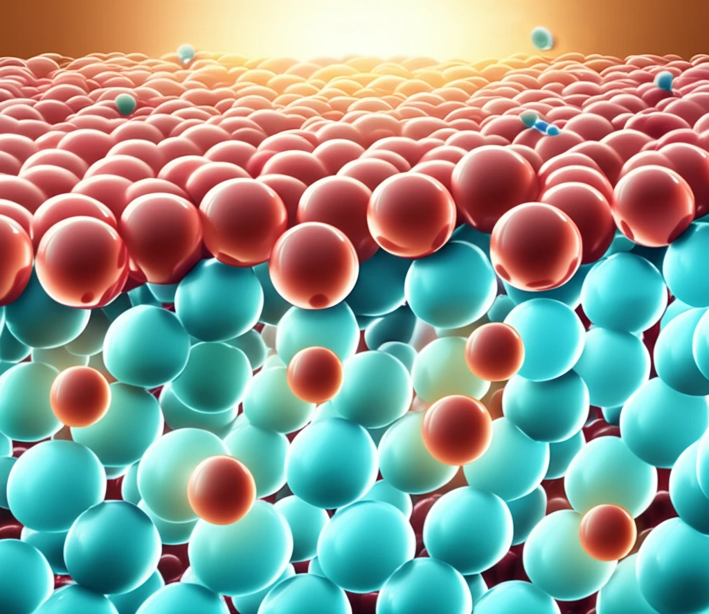 A digitally rendered image of a fuel cell catalyst layer, showcasing the flow of oxygen molecules.