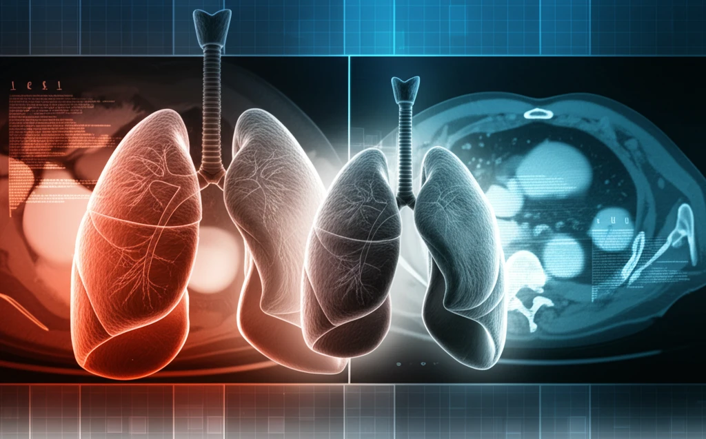 Surreal illustration of three lung tissue samples representing diagnostic accuracy in lung biopsies.