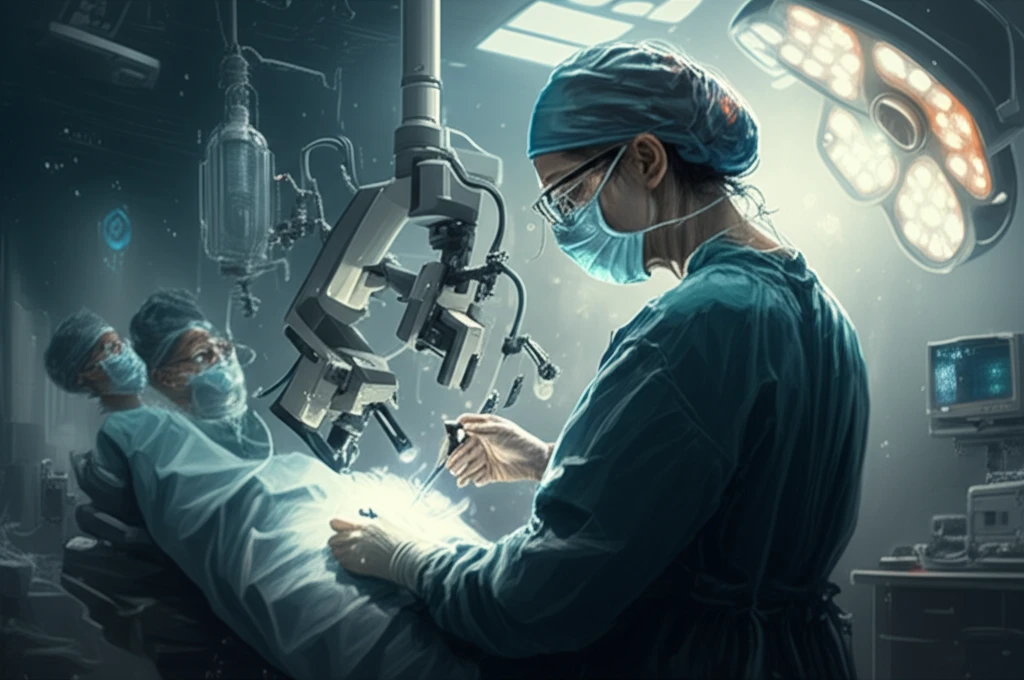 Medical professional using mini C-arm with safety measures in place.