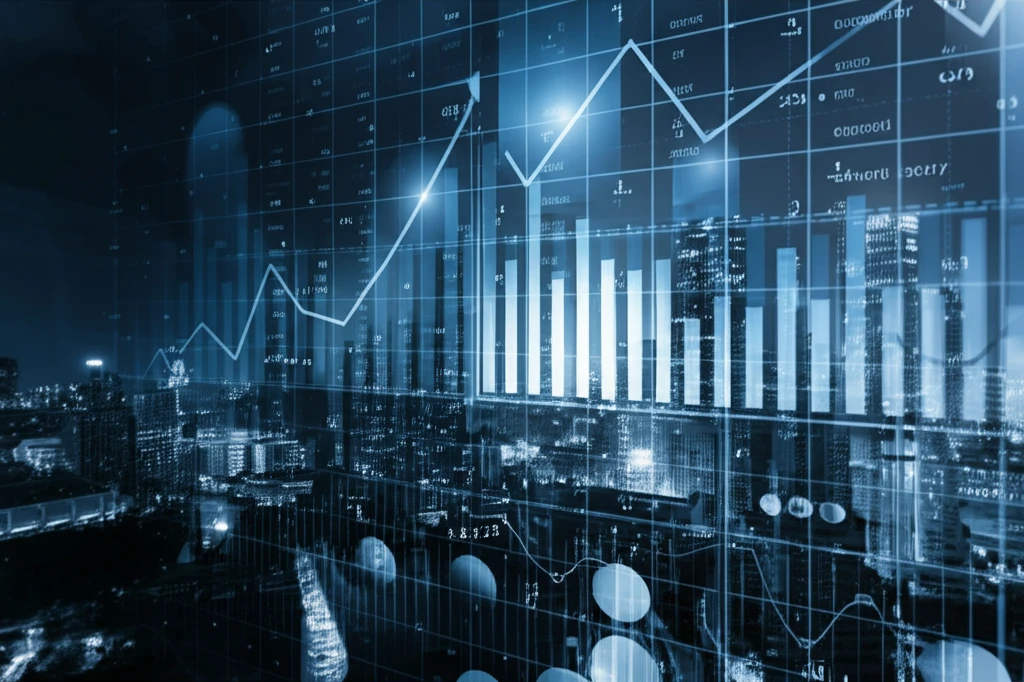 Financial cityscape with state space model overlay.