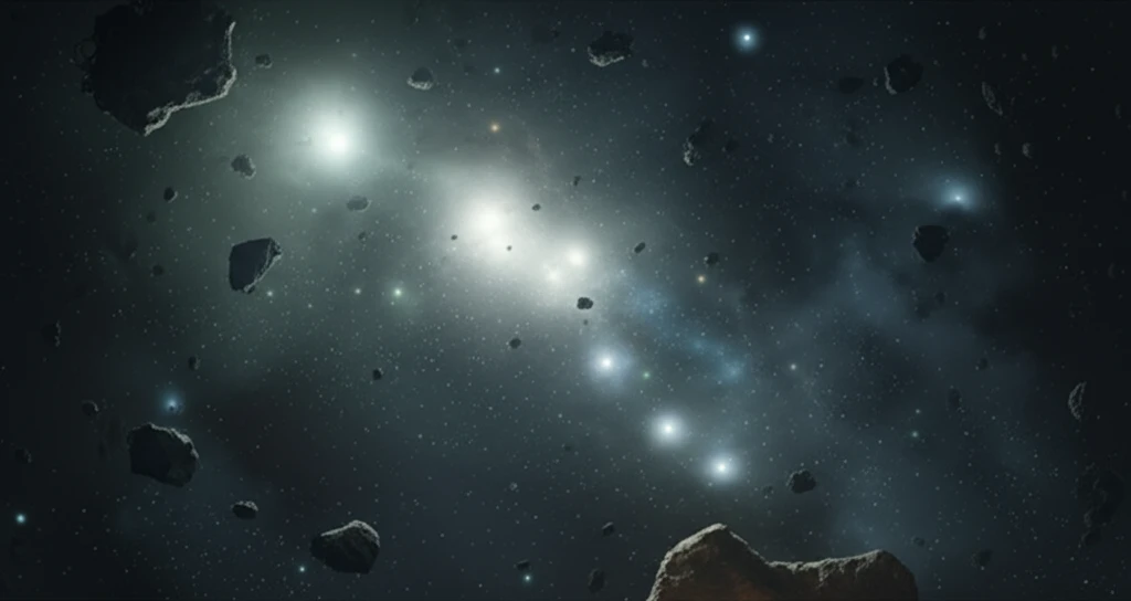 Surreal illustration of interconnected networks within a chaotic galaxy, symbolizing entropy points and shadowing effects in a uniform space.