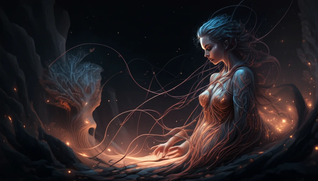 Surreal illustration of a skin landscape with interwoven emotions.