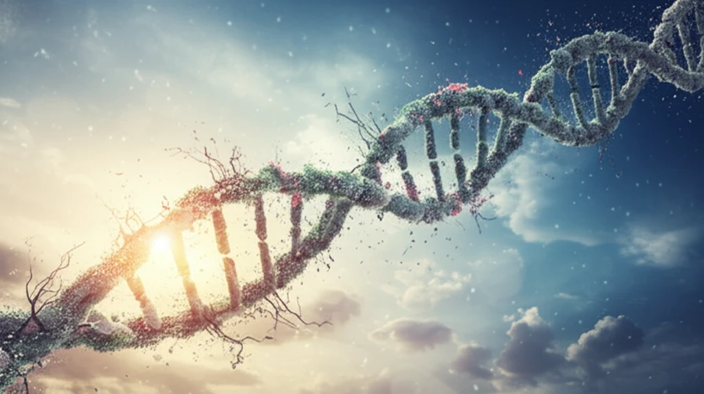 DNA strand entwined with blooming lung tissues, symbolizing hope for pulmonary hypertension treatment.
