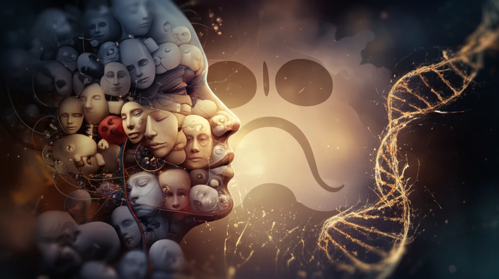 Ethnicities merging into DNA helix representing genetic variations in oral cancer.