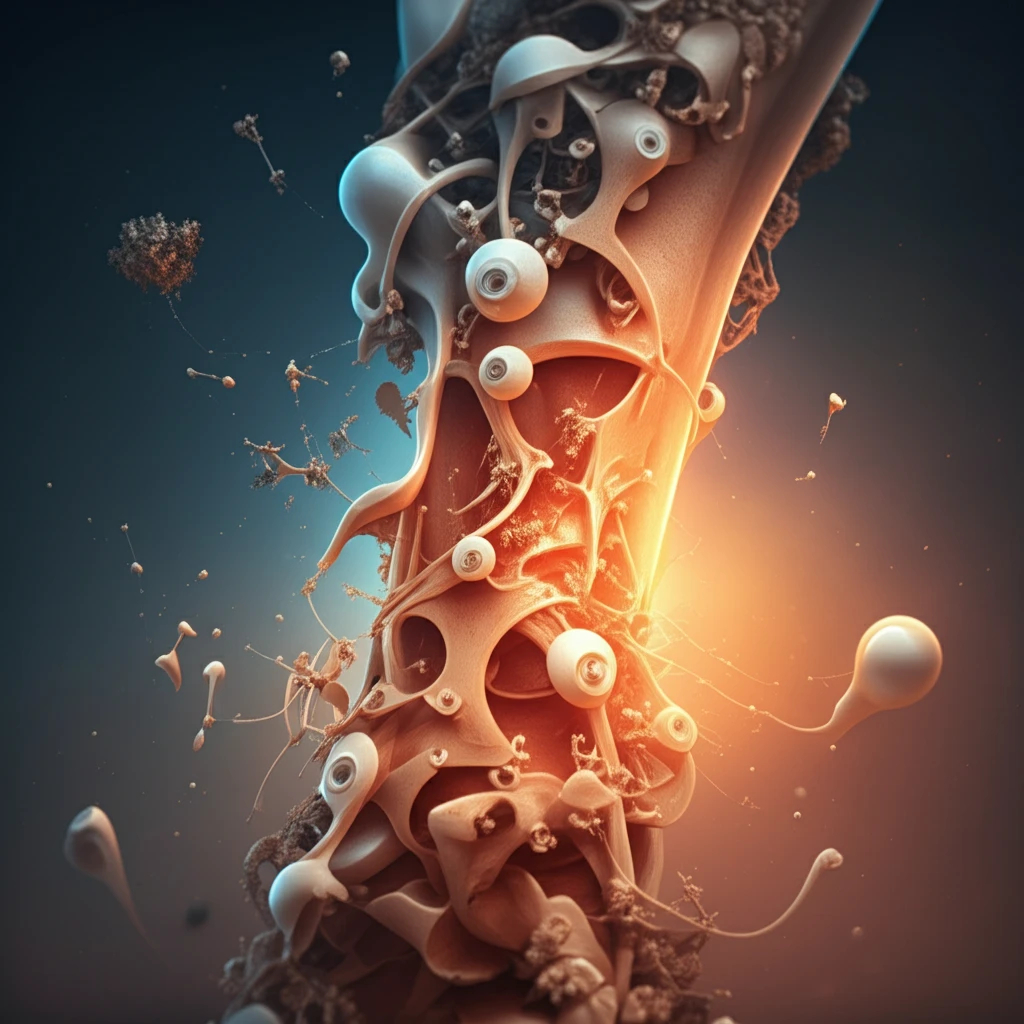 Digital art of a bone healing with ceramic structures.