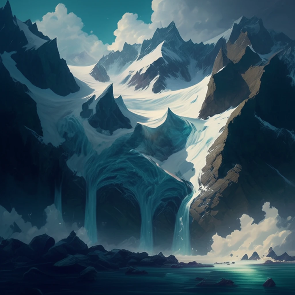 Dynamic alpine glacier with meltwater streams.