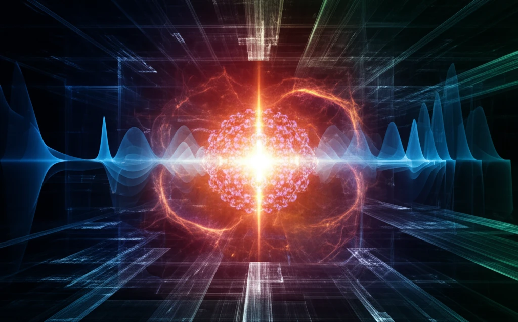 Atomic nuclei merging in a burst of energy.