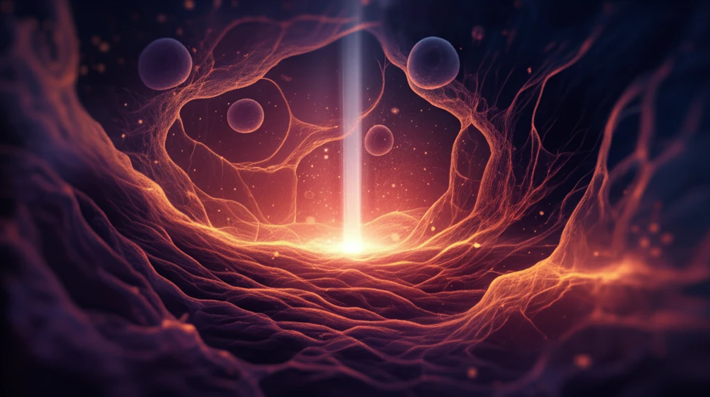 Digital illustration of interconnected cells with a beam of light neutralizing oxidative stress in systemic sclerosis.