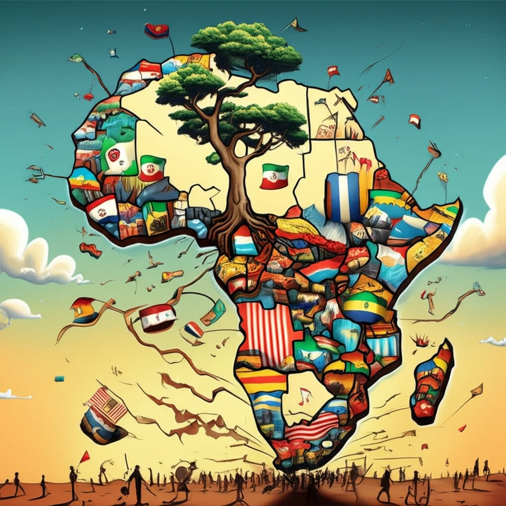 Fragmented African Political Map with a strong tree.