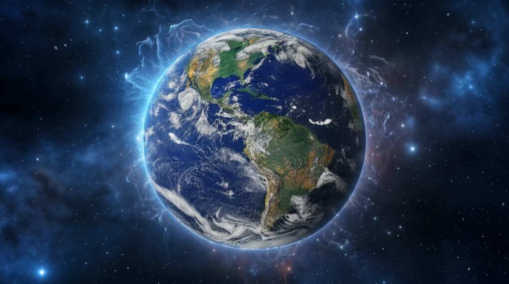 Surreal illustration of Earth with weather patterns, representing climate modeling.