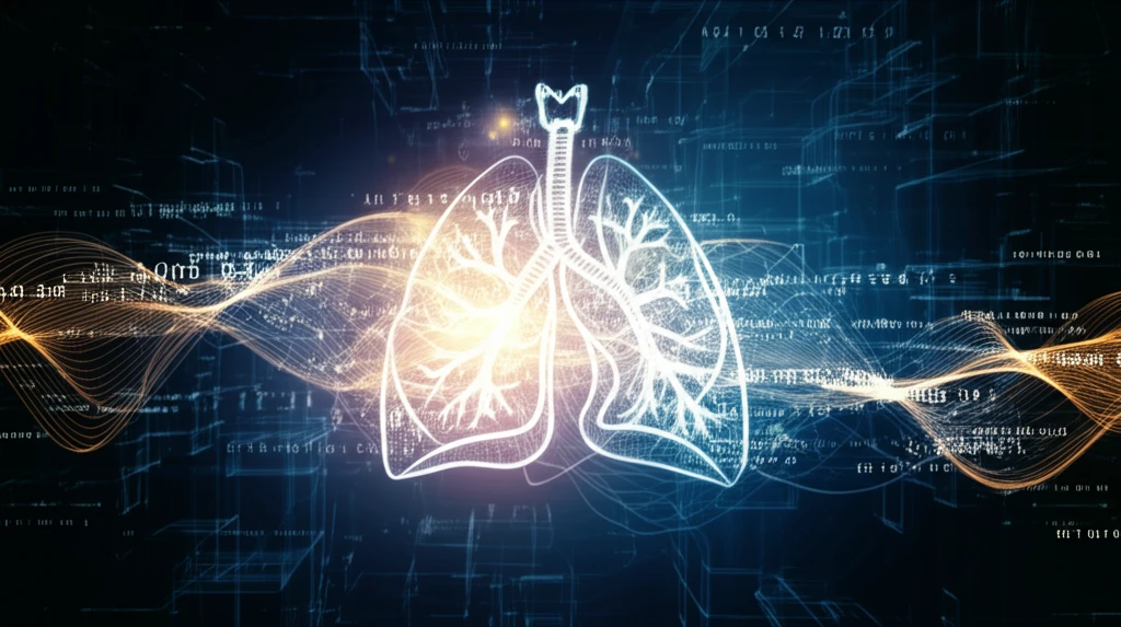 Surreal illustration of lung anatomy with algorithms for lung cancer treatment.