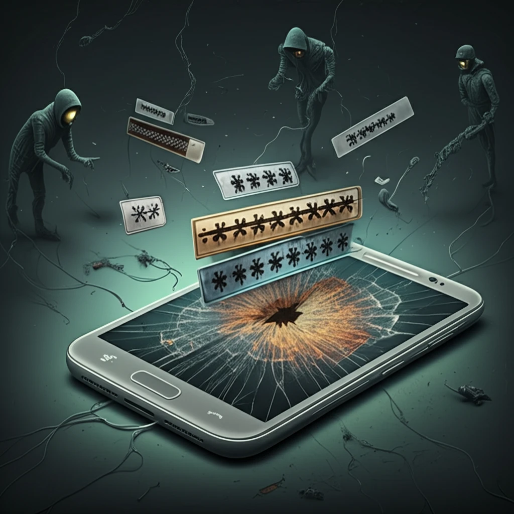 Cracked Android phone screen leaking passwords