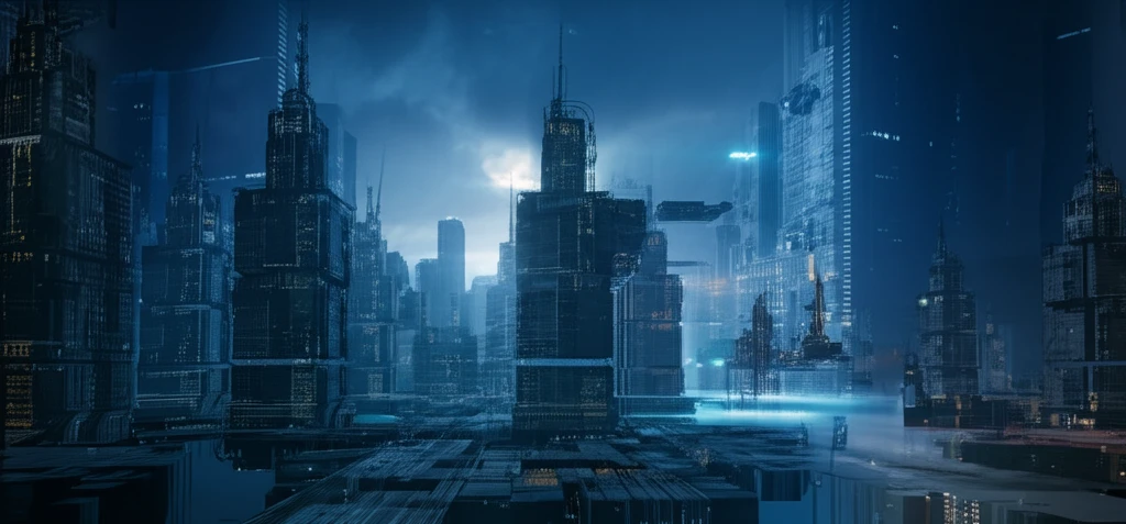 Futuristic city made of microchips