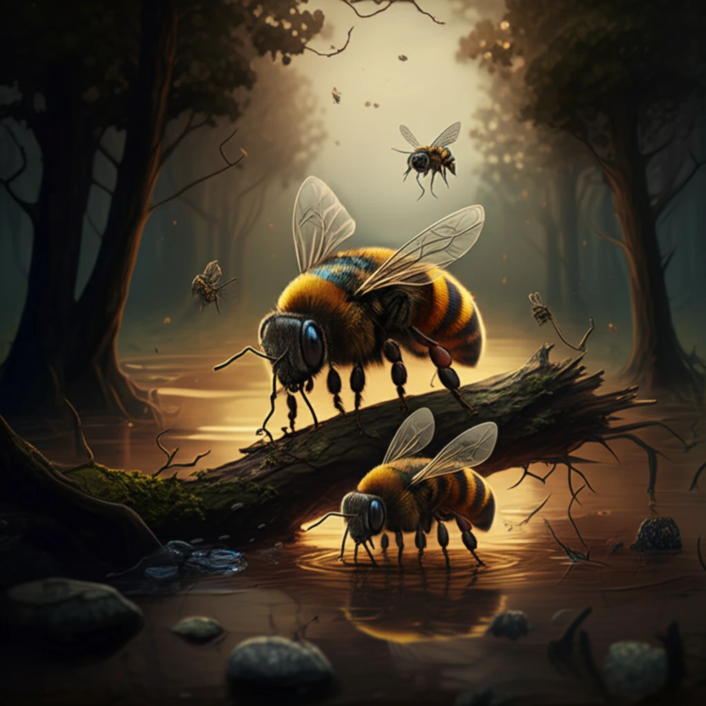 Honey bee colony struggling in a flooded, deforested landscape.