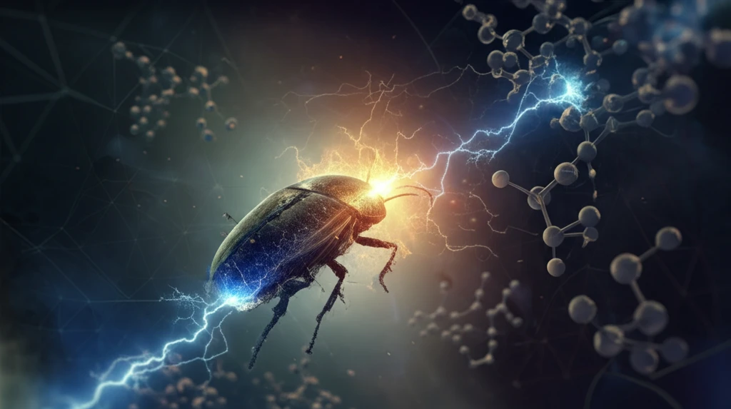 Electron beams disrupting insect molecular structure.