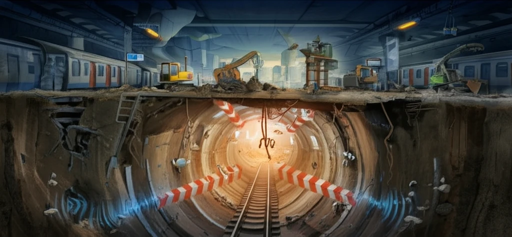 Protective measures for underground subway station against construction vibrations.