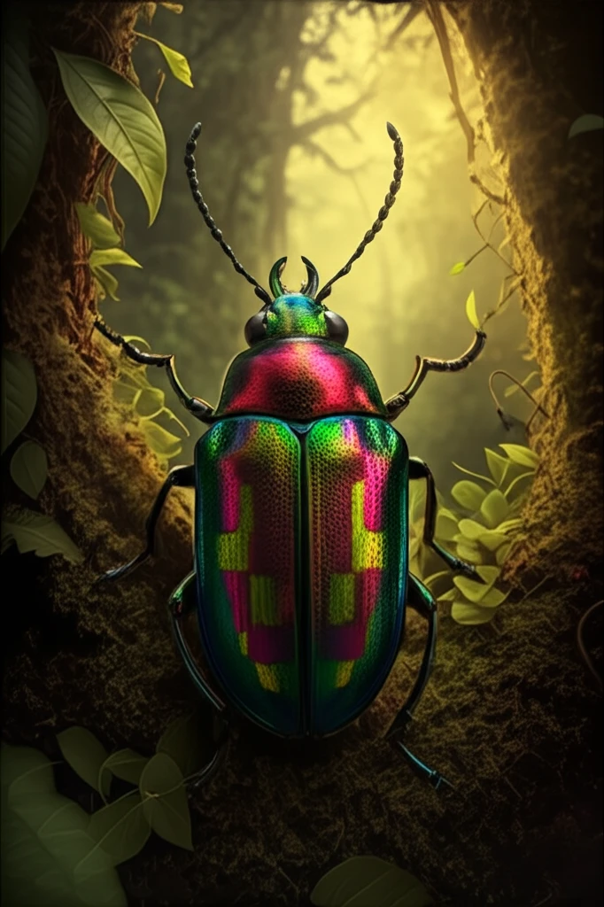 Iridescent jewel beetle Agrilus scottoi in Cameroon rainforest