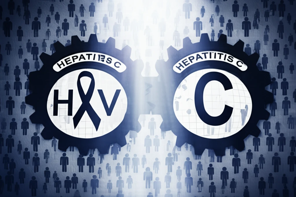Interlocking gears symbolizing HIV and Hepatitis C treatment strategies.