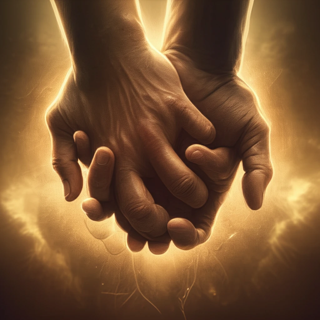 Intertwined hands bathed in light, symbolizing connection and understanding
