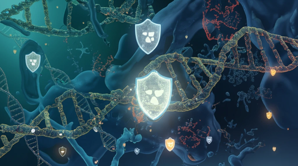 Microscopic view of DNA strands protected by shields