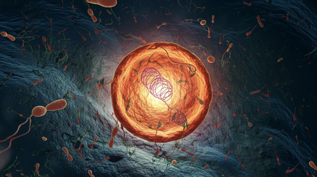 Vibrant mitochondria symbolizing cellular health reversing disease and decay.