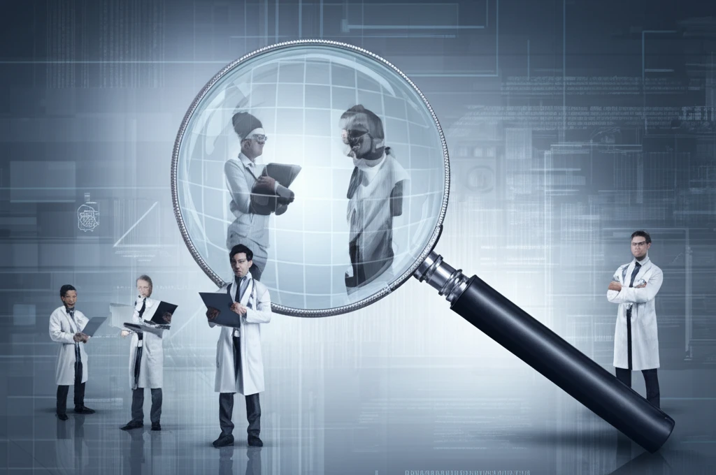 Diverse medical experts collaborating on research review.
