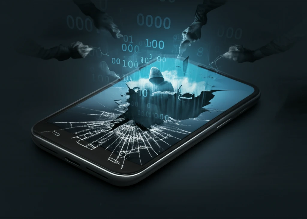 Data flowing out of a cracked smartphone