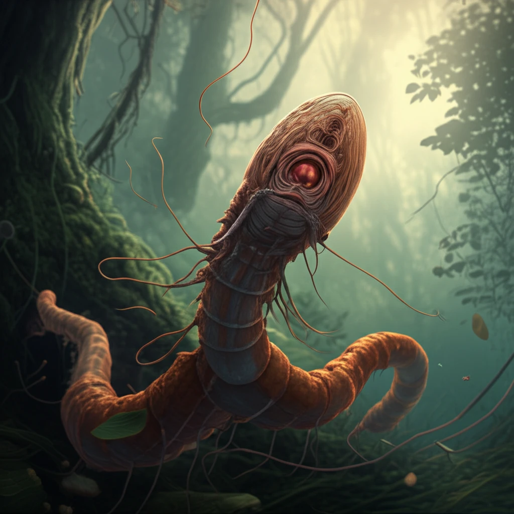 Microscopic filarial worm in the Amazon rainforest, highlighting the precision of PCR technology.