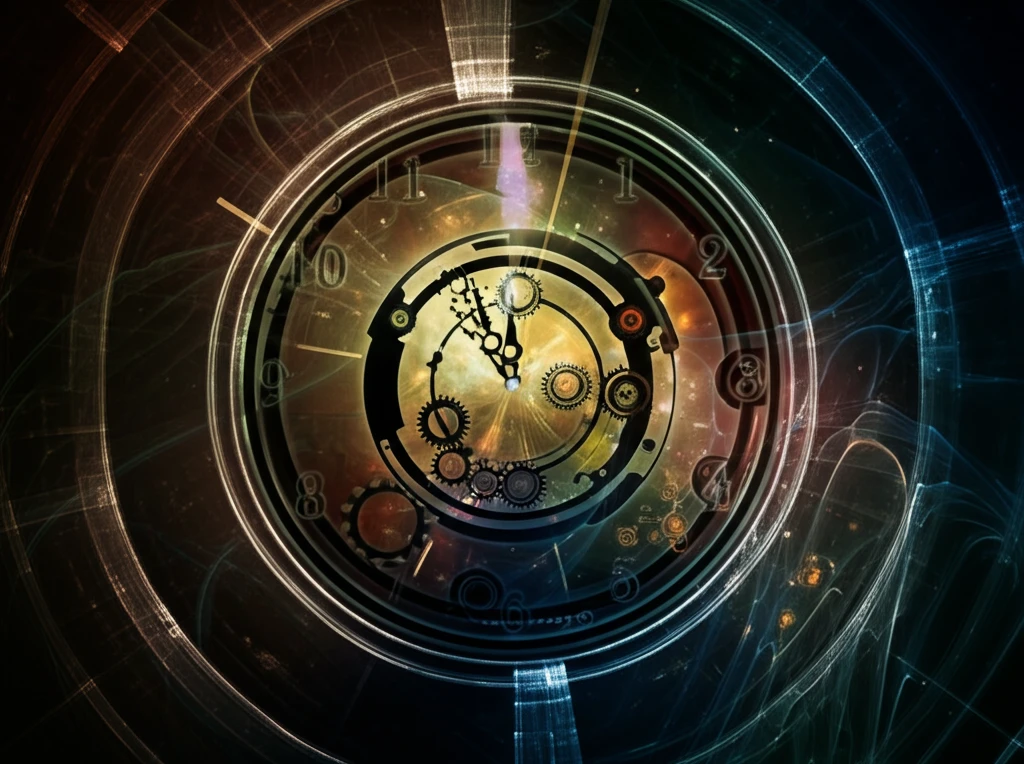 Surreal digital illustration of a biological clock regulating GABA transporters.