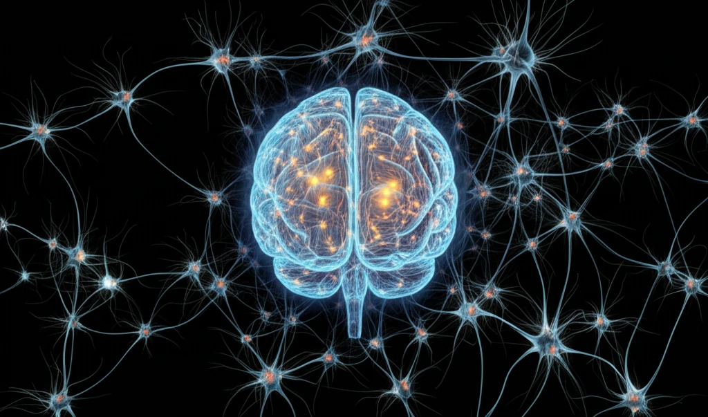 Interconnected neural networks glowing with light, symbolizing brain development.