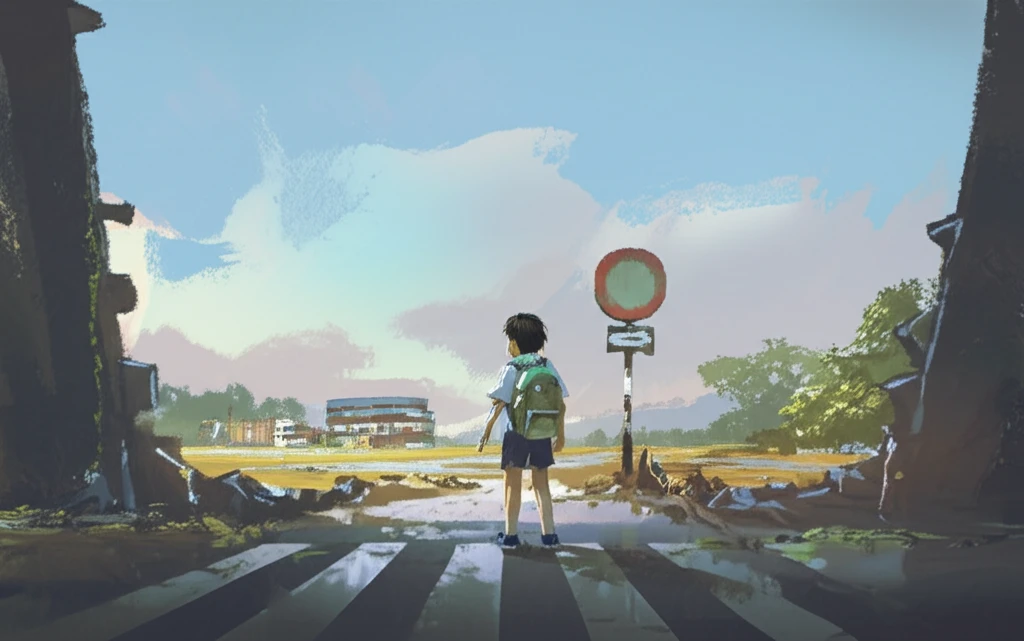 Migrant child at a crossroads, symbolizing the challenges and opportunities in intercultural education.