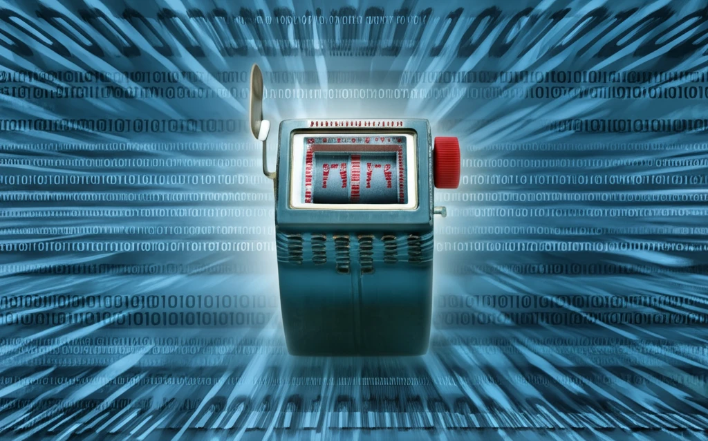 Surreal digital illustration of a single counter in a binary landscape.