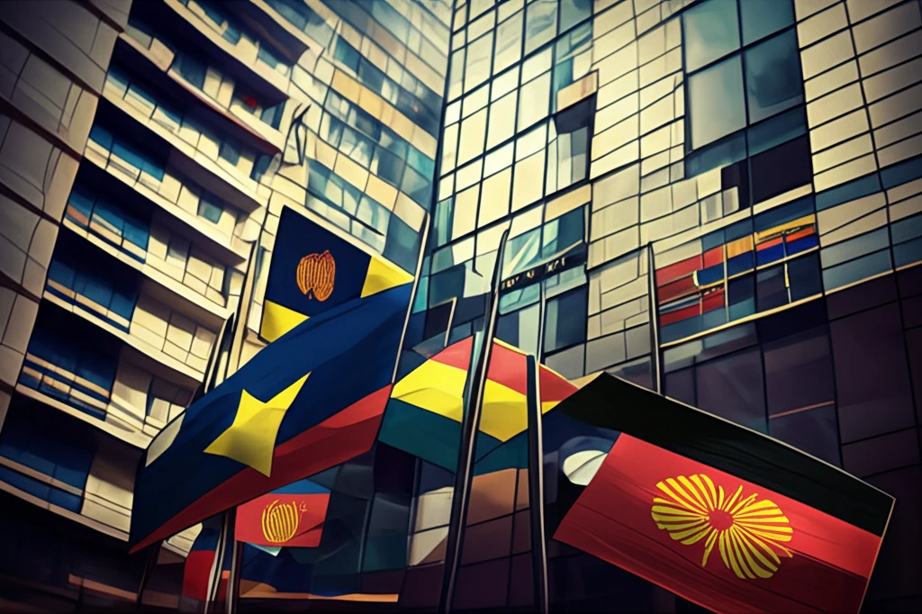ASEAN Flags Forming Hotel Facade