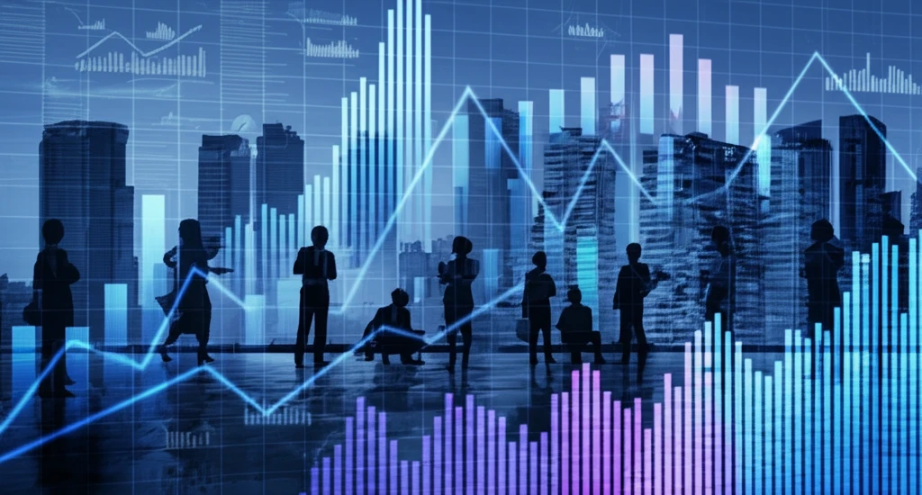 City skyline transforming into financial charts, symbolizing finance modernization.