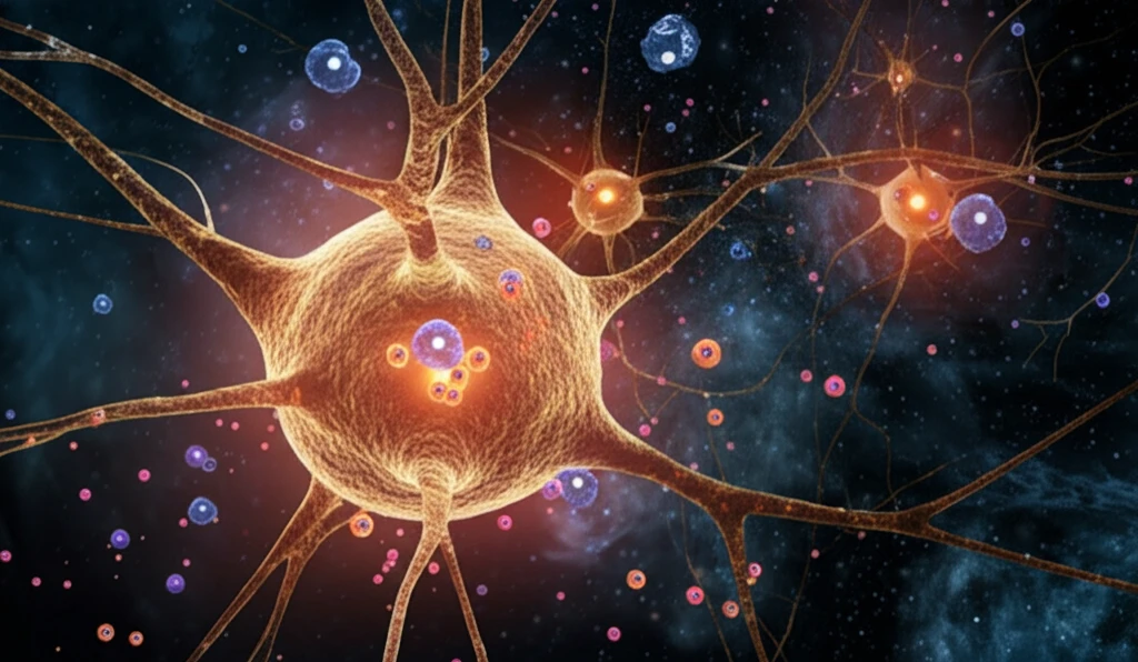 Surreal illustration of K2P channels modulating nerve signals, symbolizing pain relief.