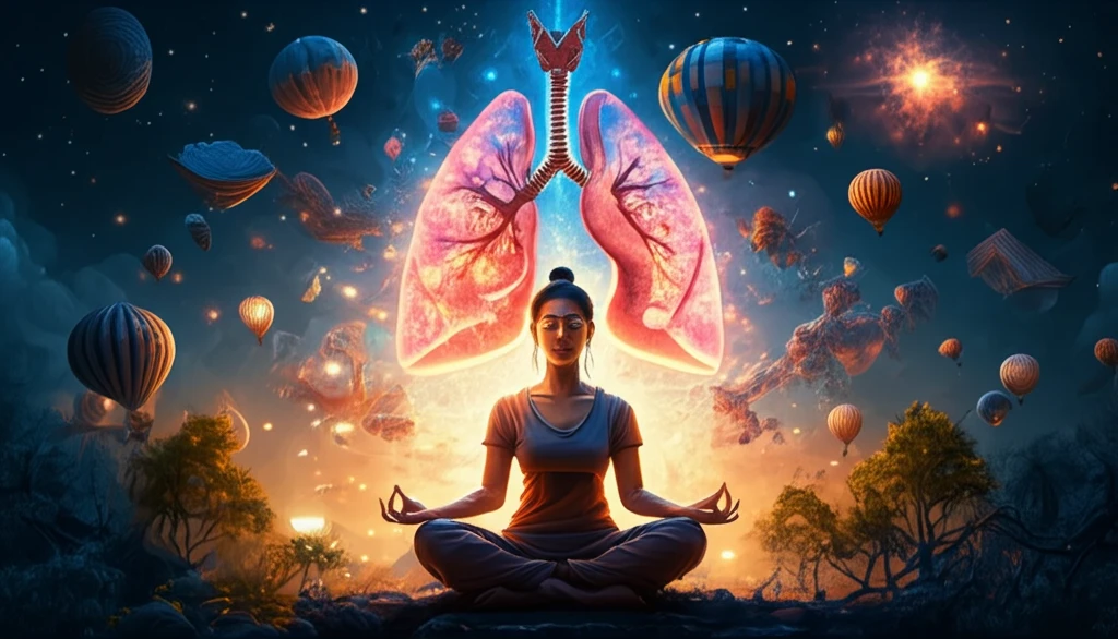 Meditating person with healthy lungs in nature